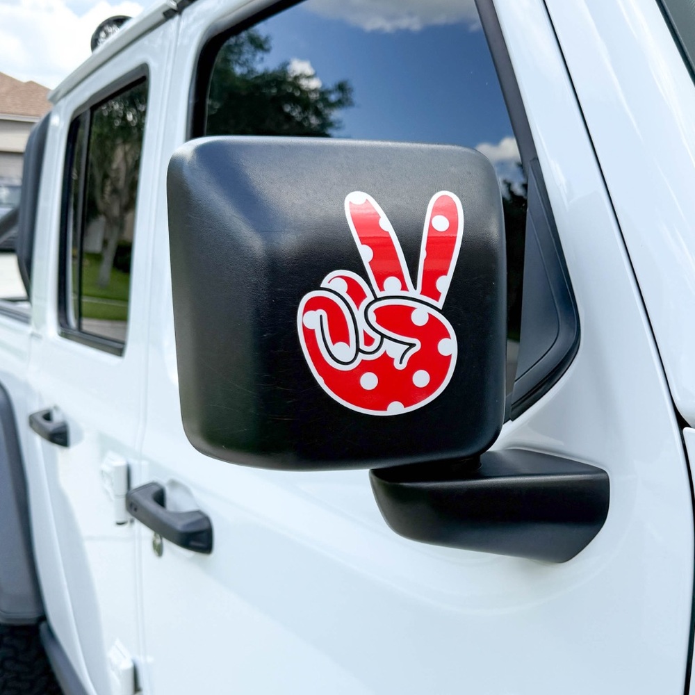 Red & White Polka Dot Peace Wave Left & Right Mirrors Vinyl Fits All Jeeps